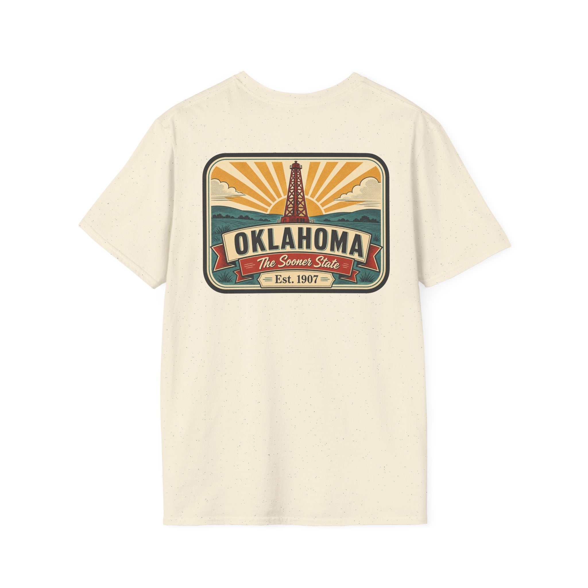 Natural off-white T-shirt with rectangular Oklahoma Sooner State logo