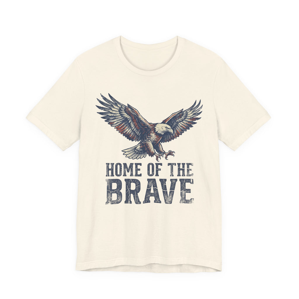 Cream T-shirt with bald eagle graphic and “Home of the Brave” text
