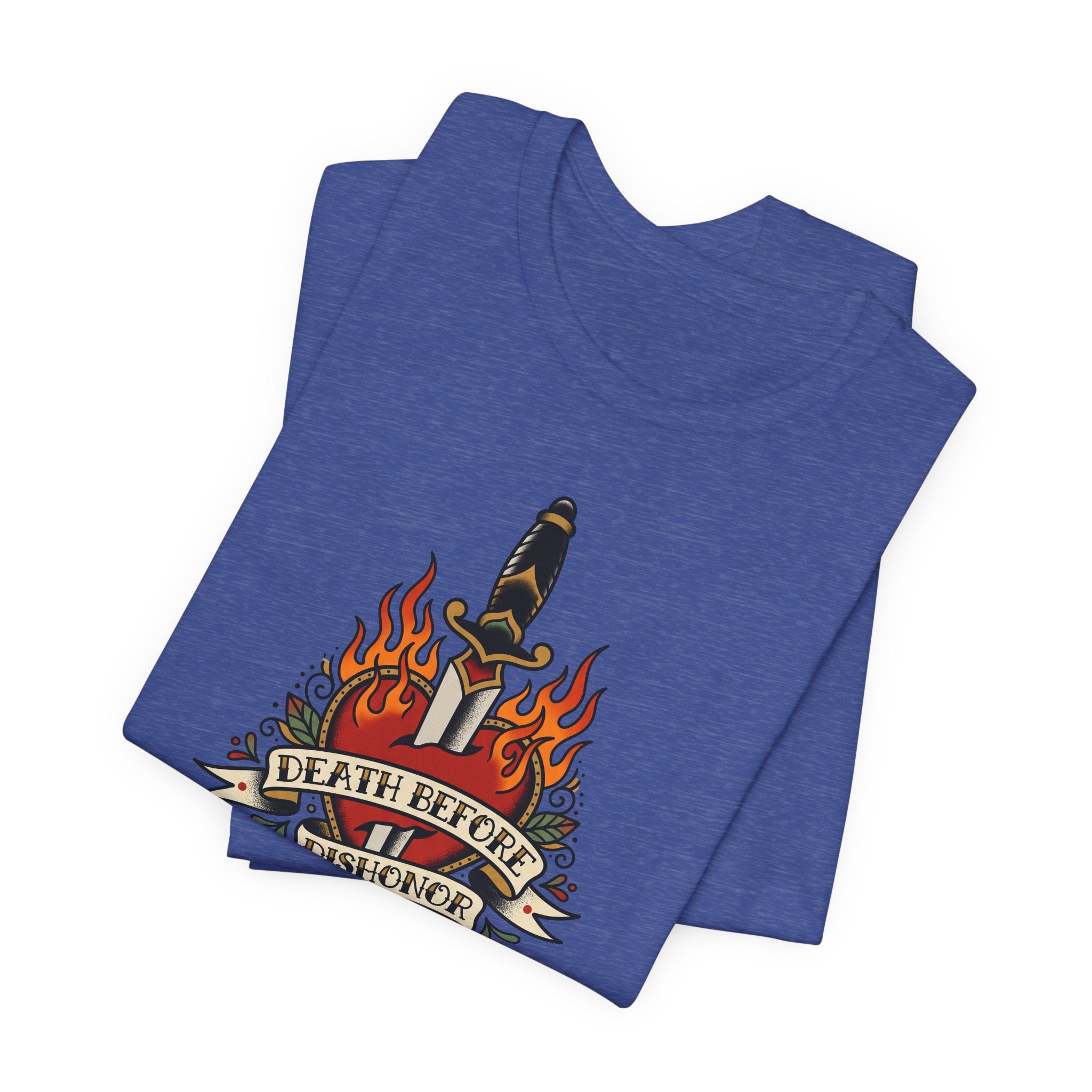 Royal blue T-shirt with flame dagger chest graphic