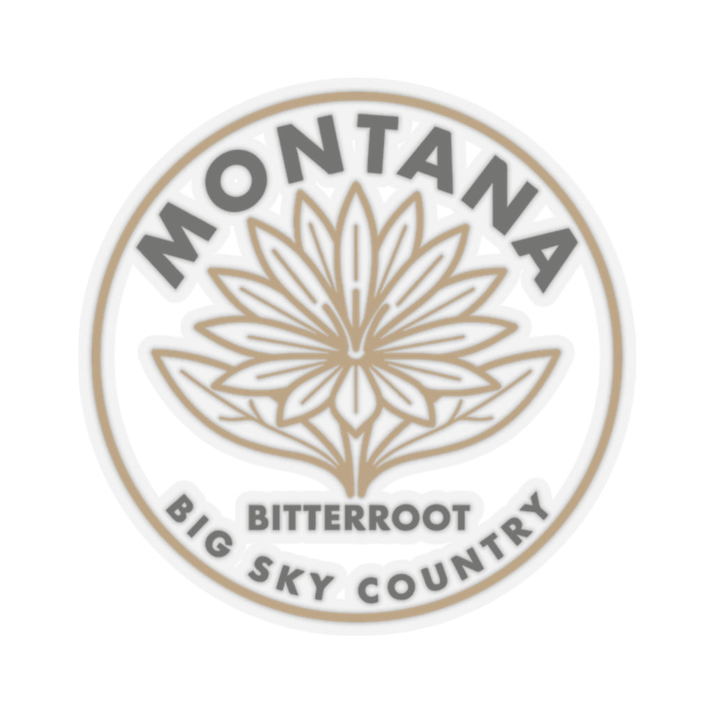 Circular Montana bitterroot flower vinyl decal with Big Sky Country text