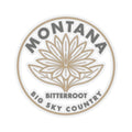 Circular Montana bitterroot flower vinyl decal with Big Sky Country text