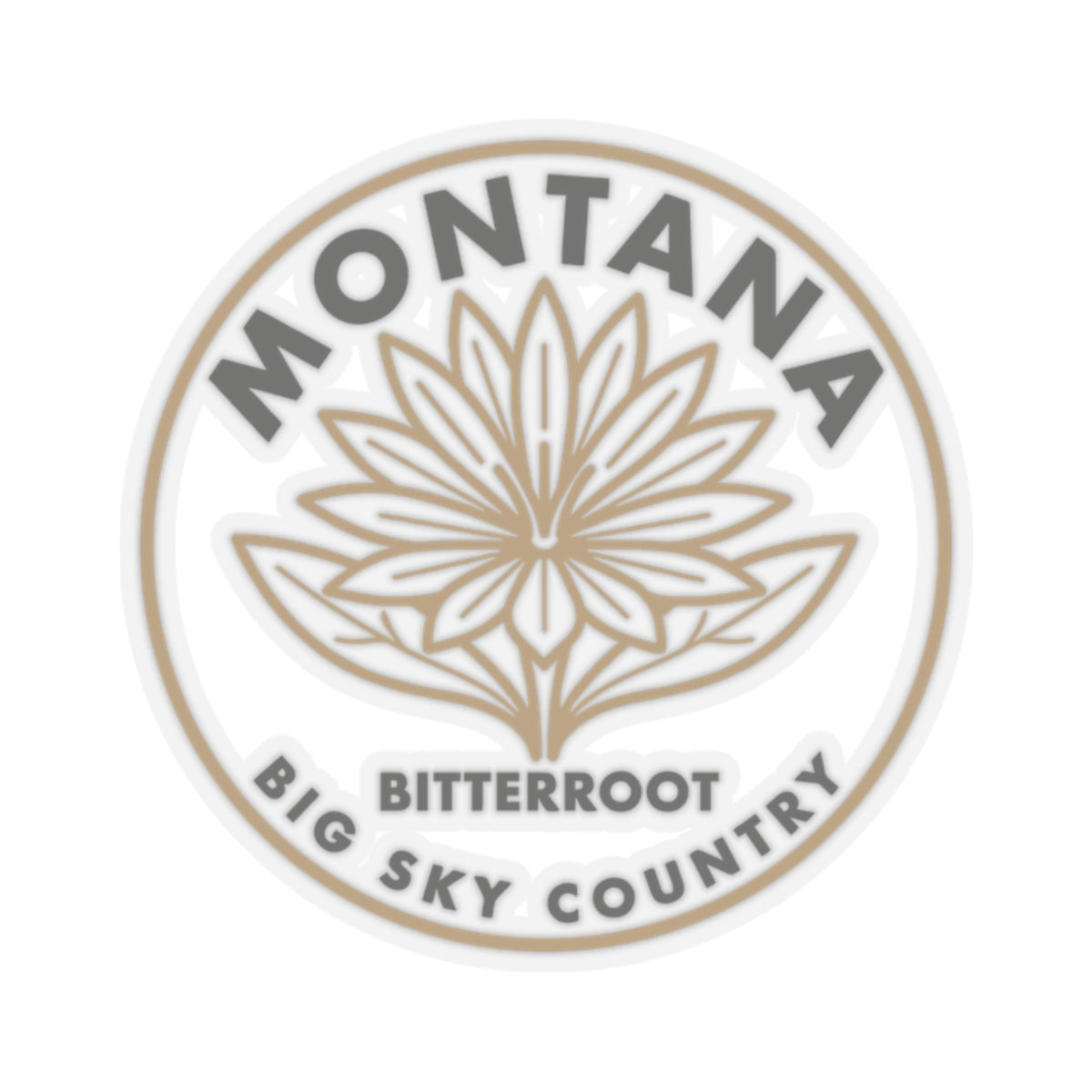 Circular Montana bitterroot flower vinyl decal with Big Sky Country text