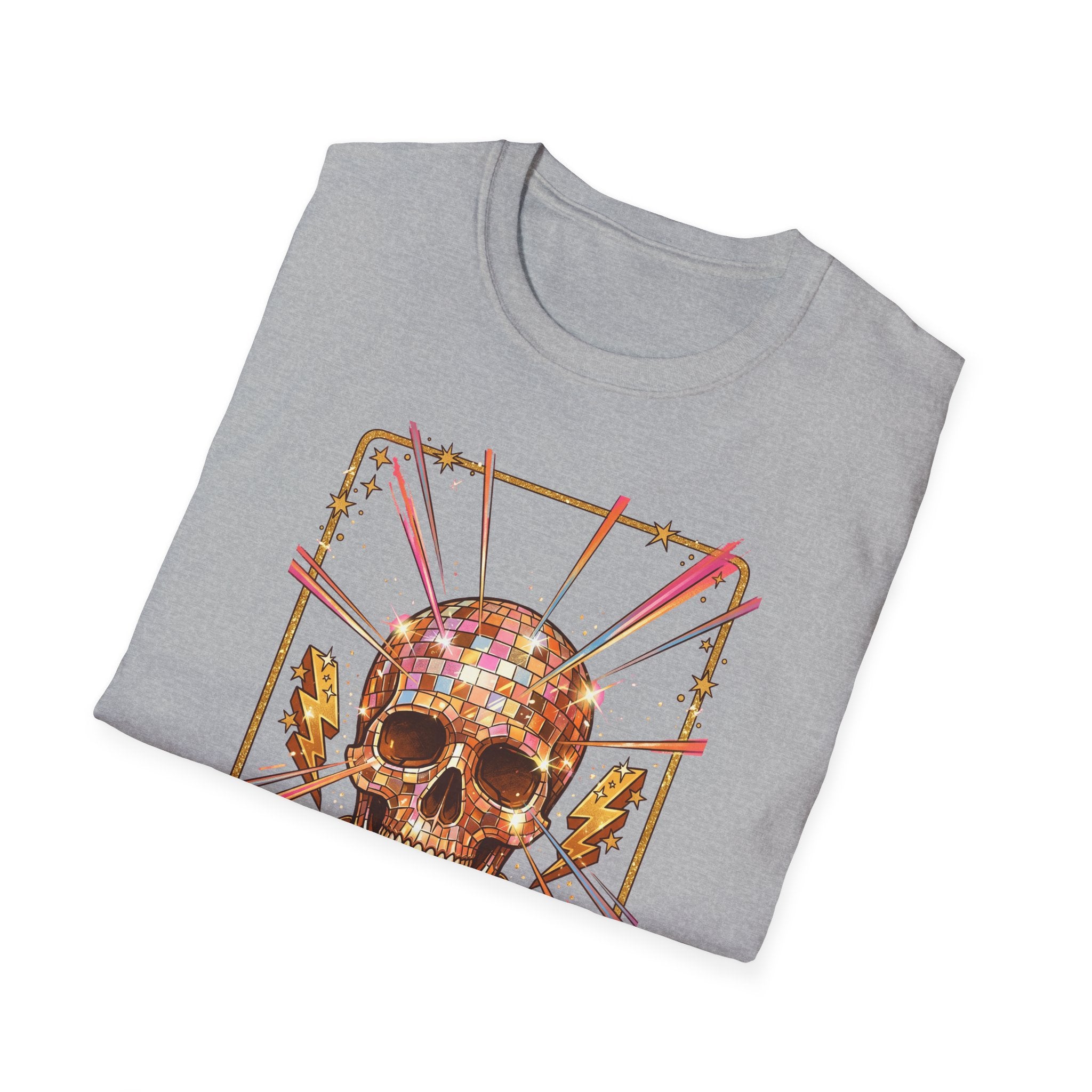 Sport grey T-shirt: skull with disco ball front graphic