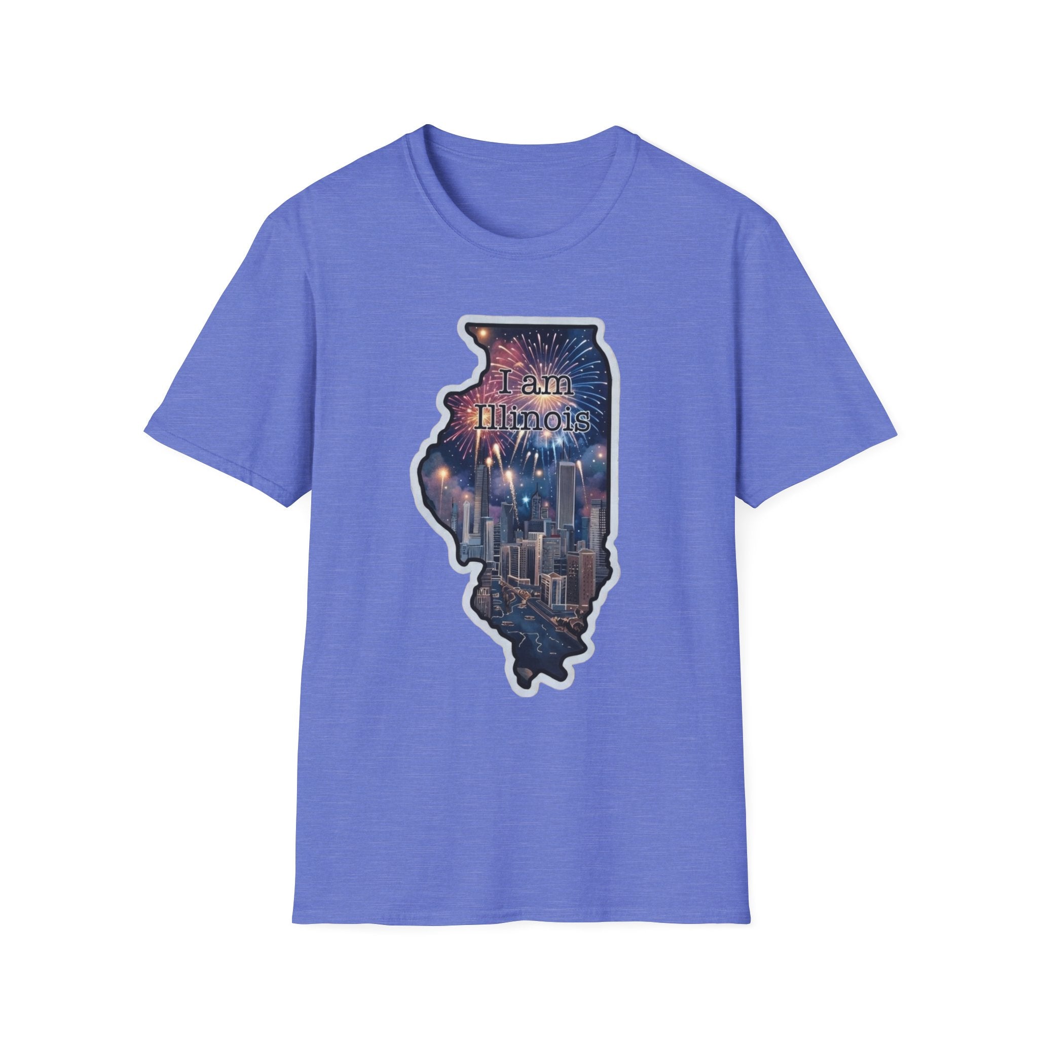 Illinois skyline state map T-shirt in royal blue with front graphic print