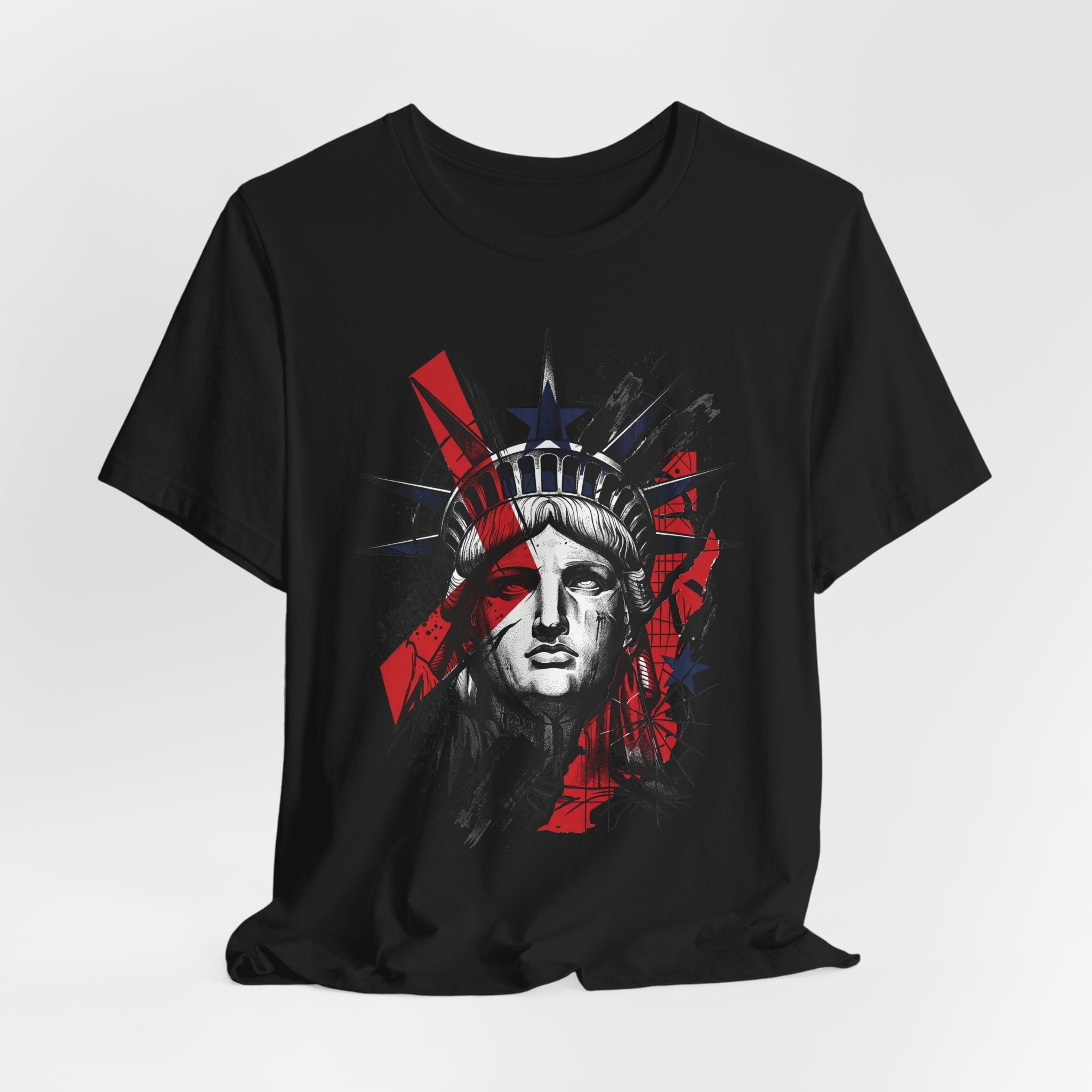 Black graphic T-shirt with Statue of Liberty portrait print