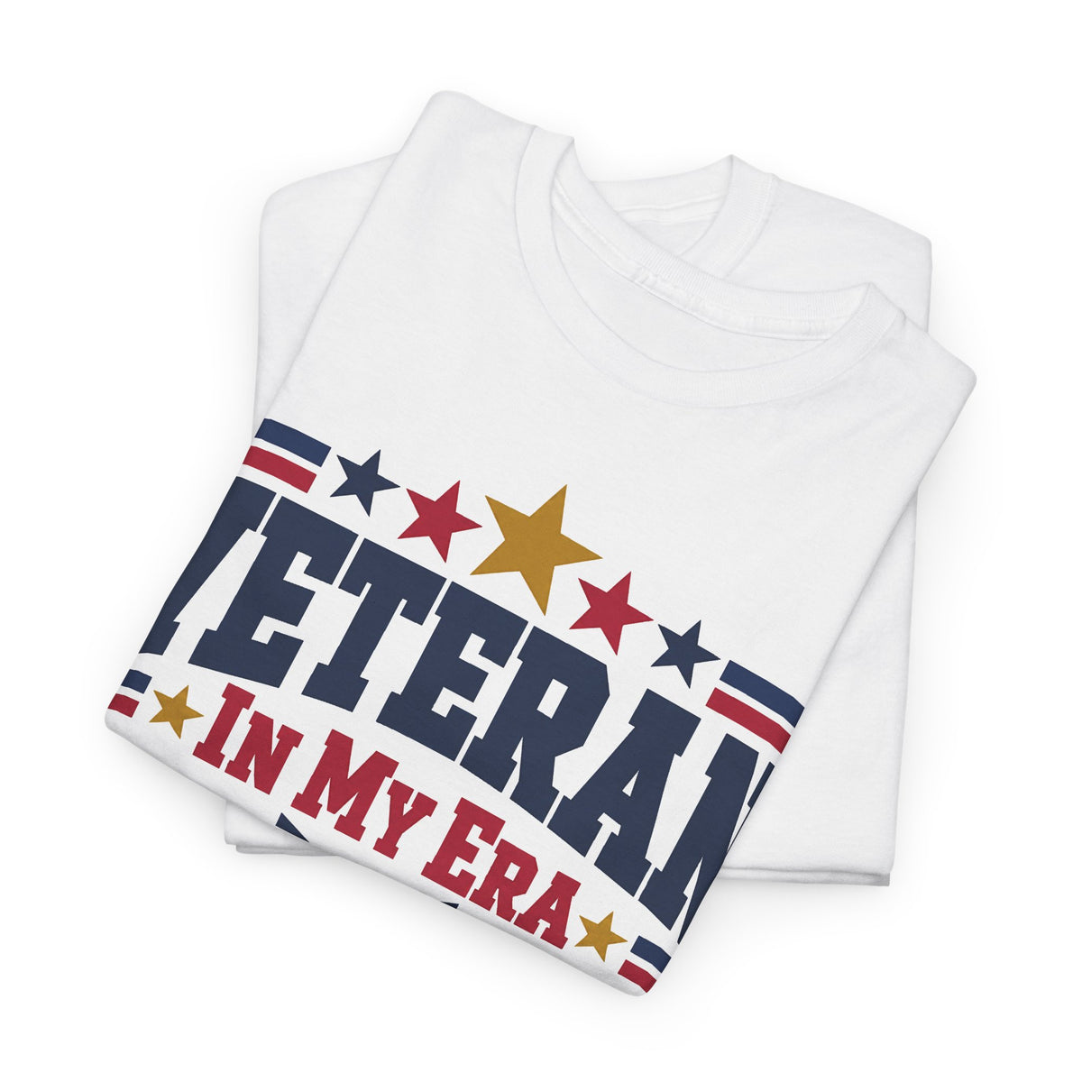 White short-sleeve T-shirt with patriotic star and stripe front graphic