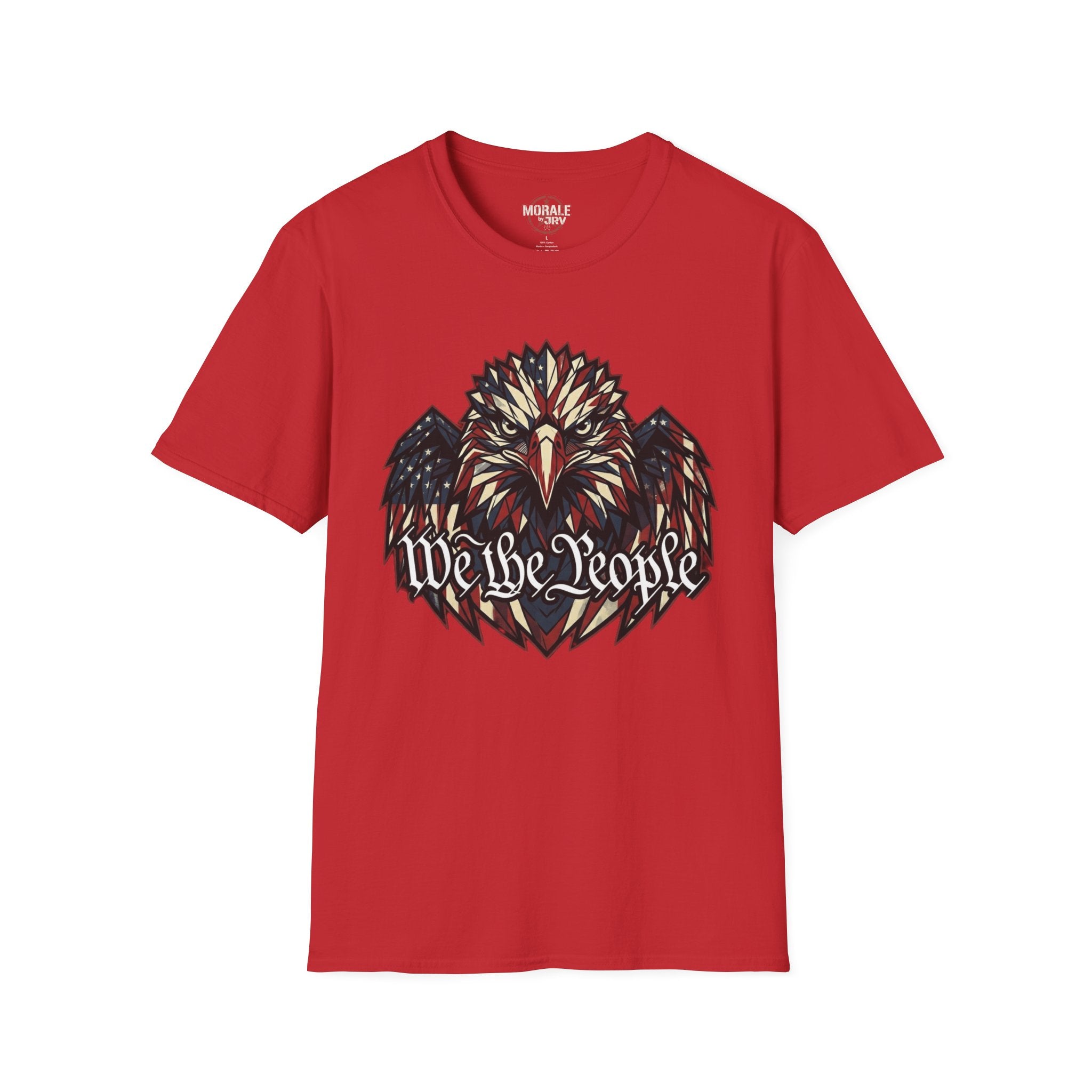 Eagle graphic T-shirt, red with multicolor patriotic We the People print