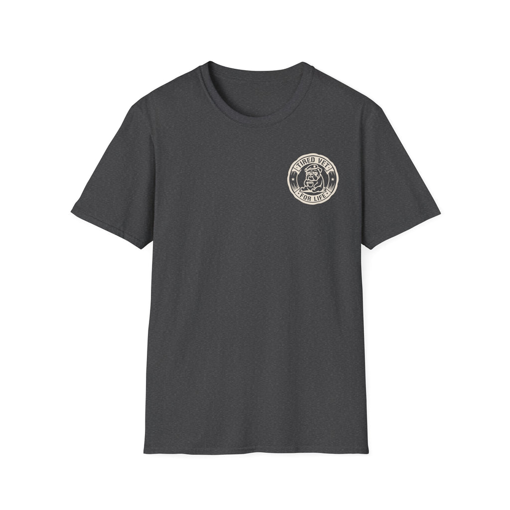 Graphic t-shirt in dark gray with small circular chest logo print