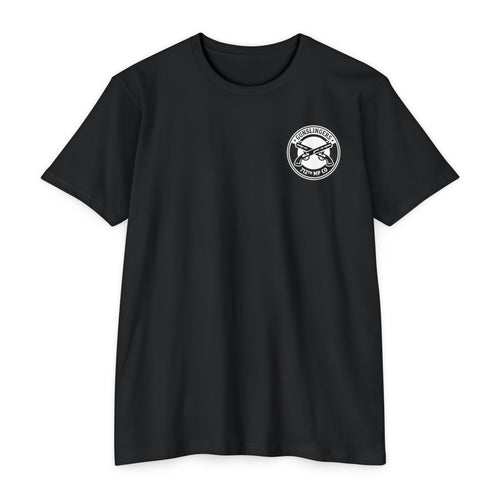 Black PT shirt with small circular logo on left chest