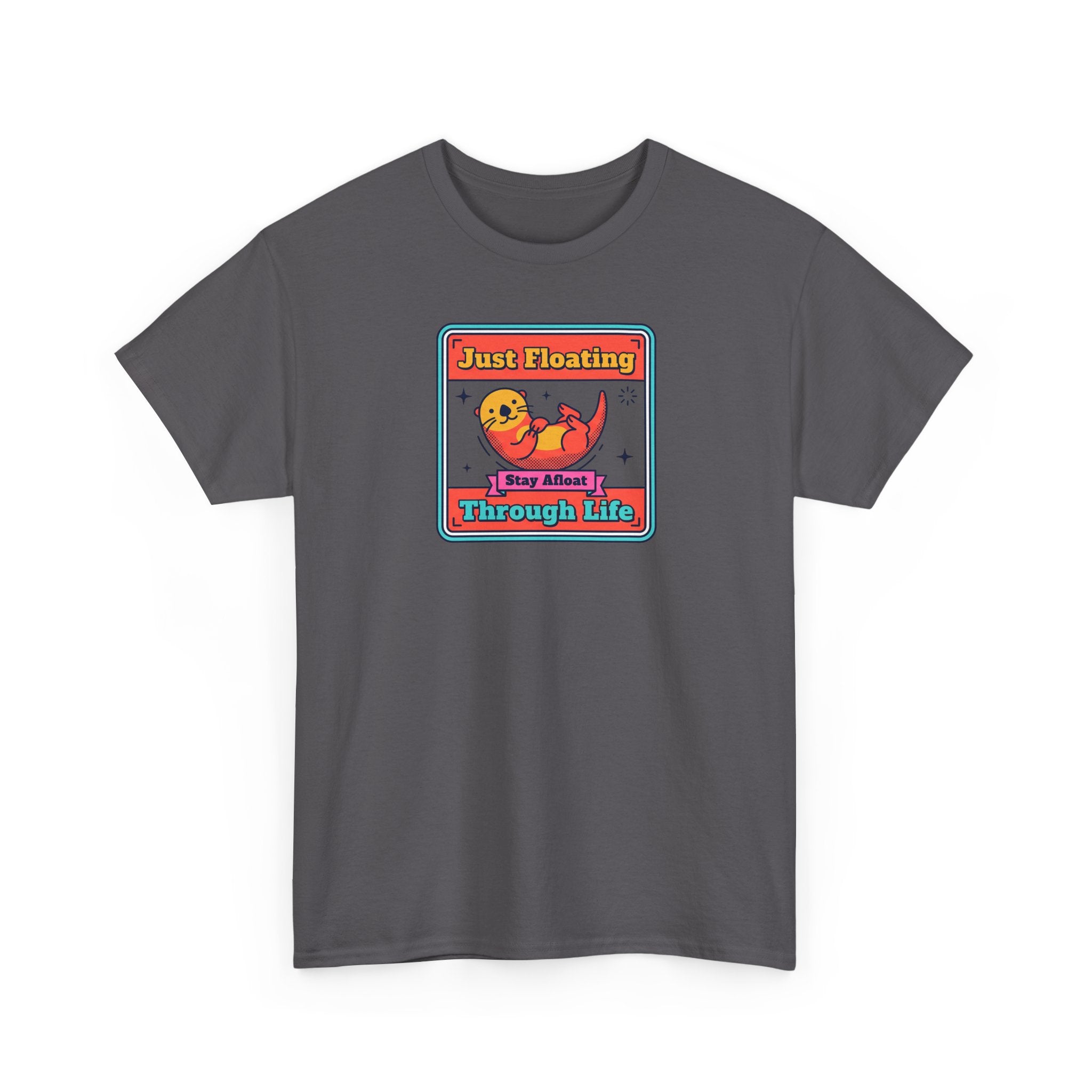 Charcoal otter graphic T-shirt with rectangular front logo print