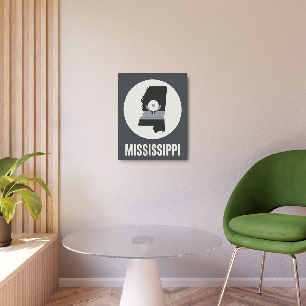 Mississippi metal art sign on wall, magnolia emblem and MISSISSIPPI lettering