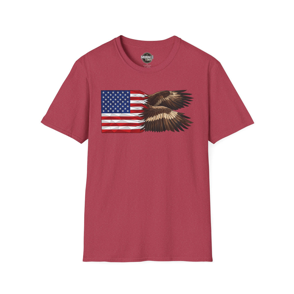 Patriotic eagle flag T-shirt in heather cardinal red with eagle wings graphic