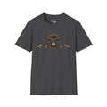 Dark heather T-shirt with crossed rifles shield emblem graphic on front