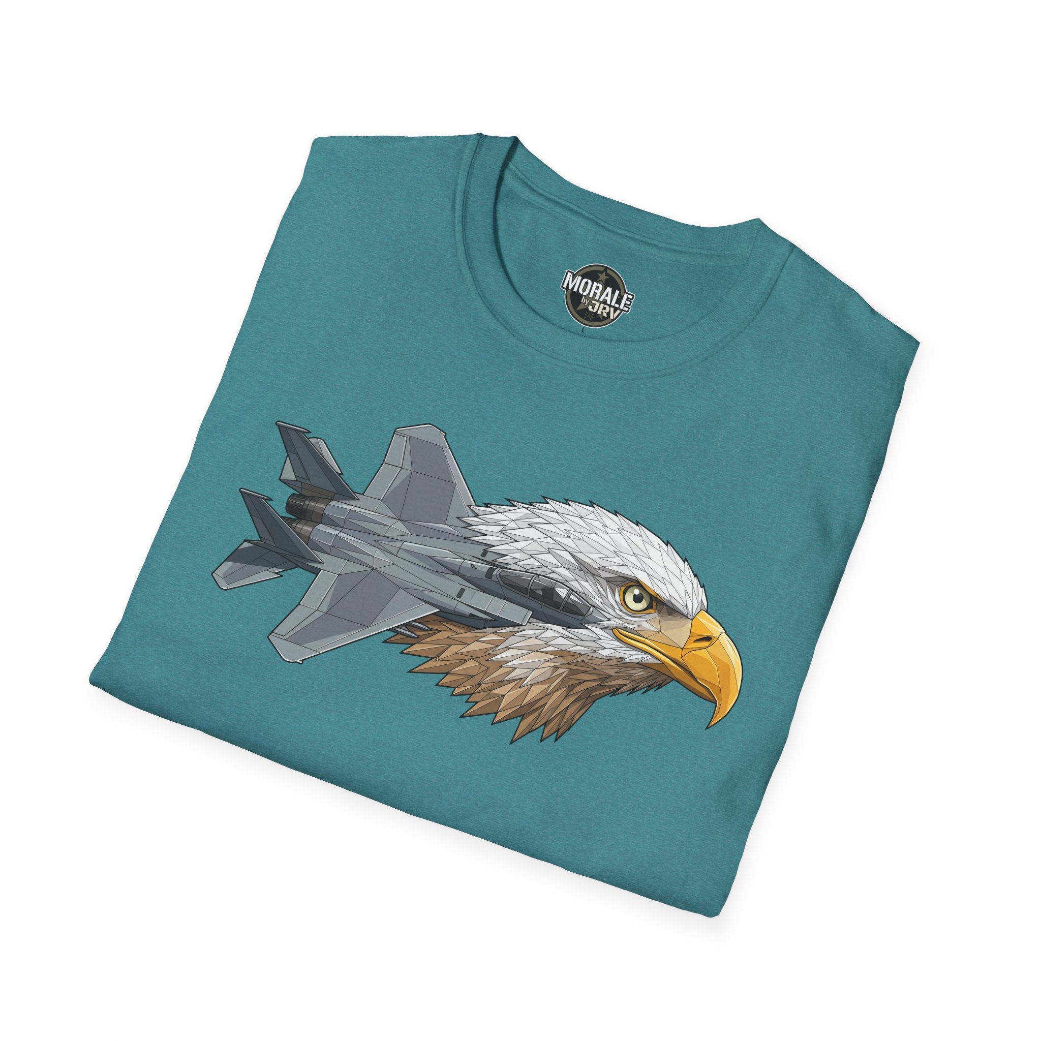 Eagle Fighter Jet T-Shirt teal front graphic fighter jet with bald eagle head