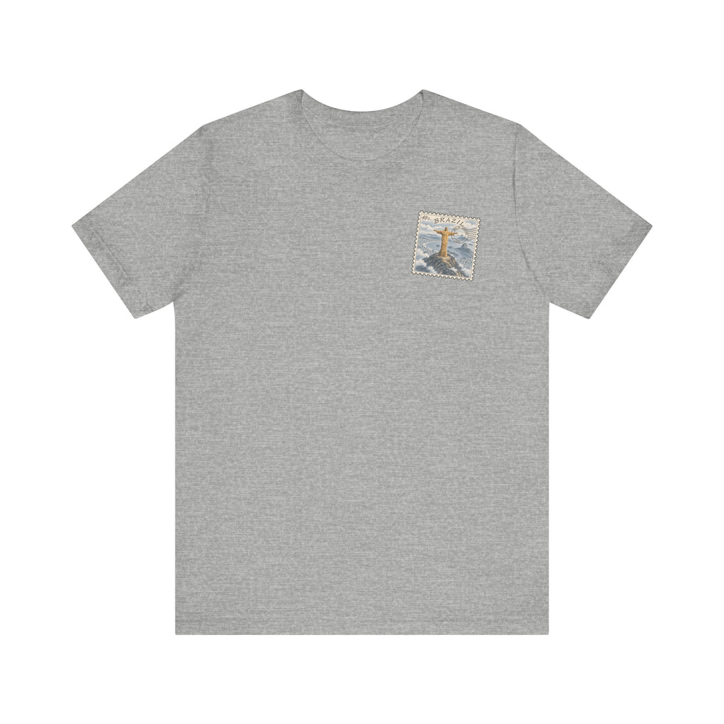 Dark grey heather T-shirt with small square Christ illustration on the chest
