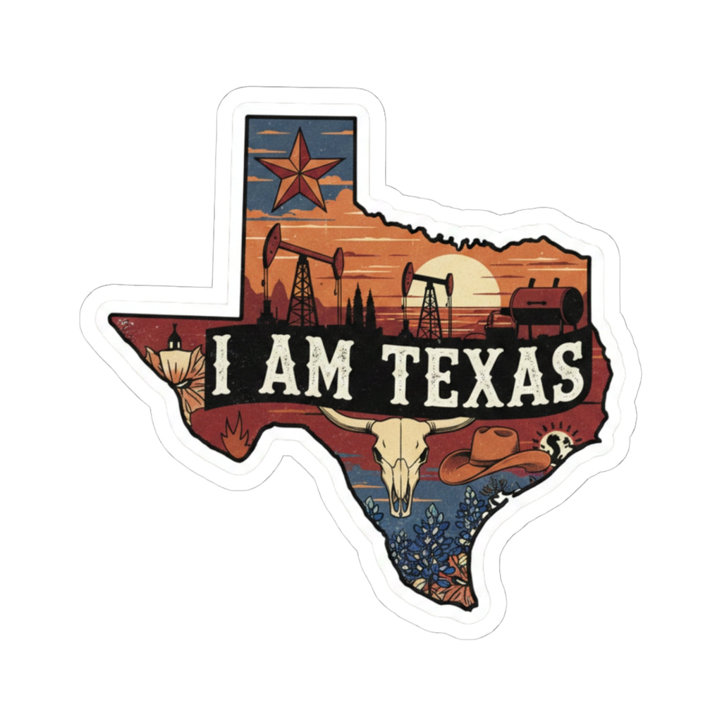 I Am Texas-Sticker mit weißem Rand, Texaskarte, Stern und „I AM TEXAS“