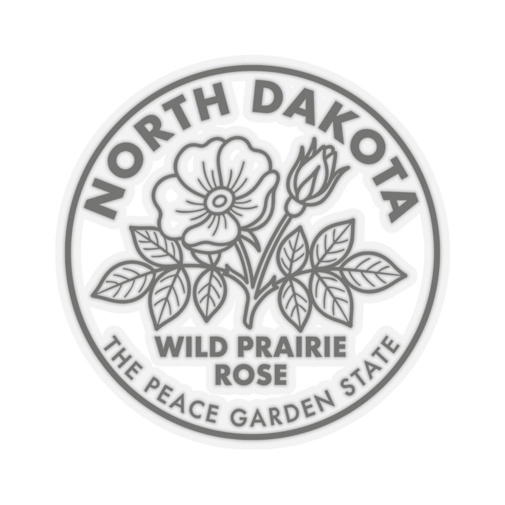 Transparent vinyl sticker featuring a round wild prairie rose emblem with leaf details