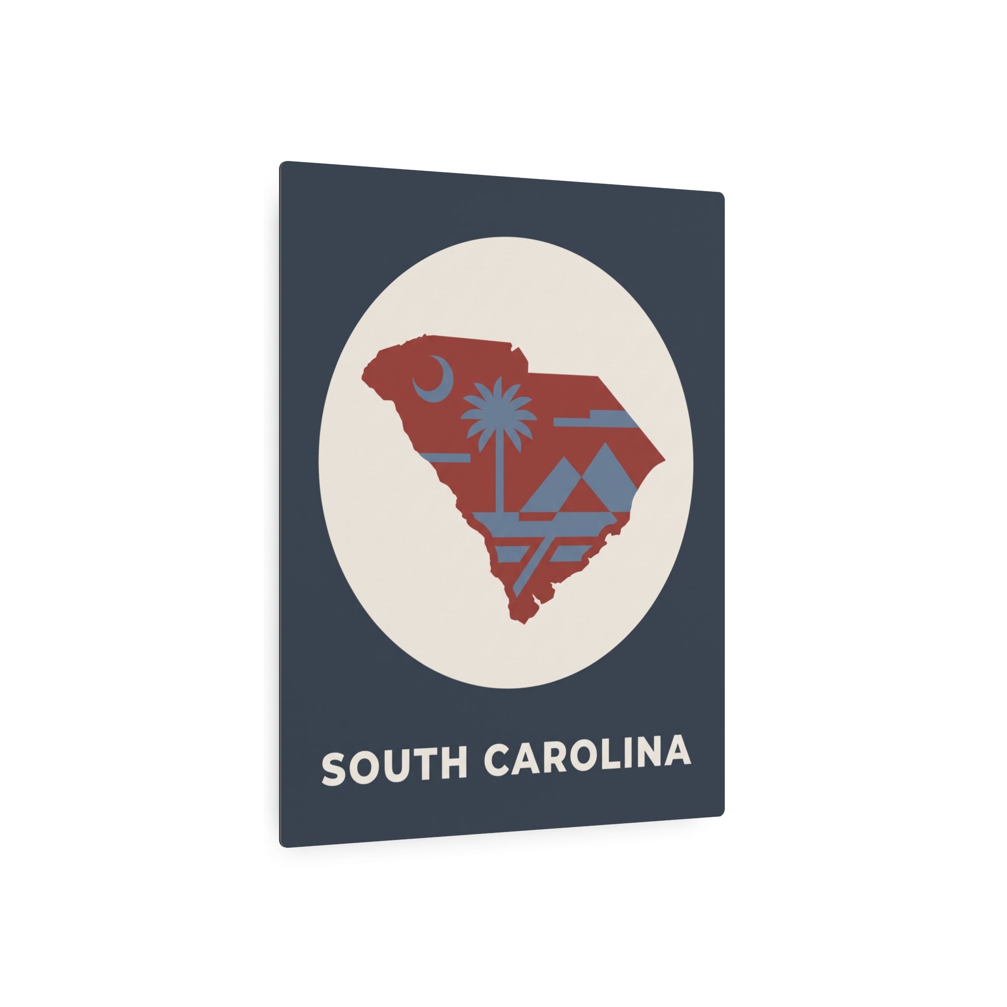 South Carolina metal wall art sign with circular map emblem and 'SOUTH CAROLINA' text