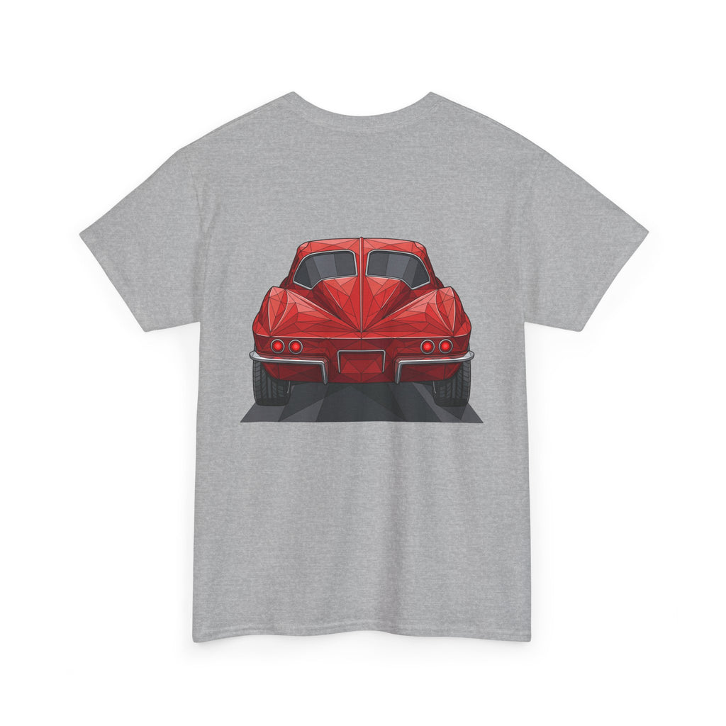 Graphic sports coupe T-shirt in light gray, rear view car print