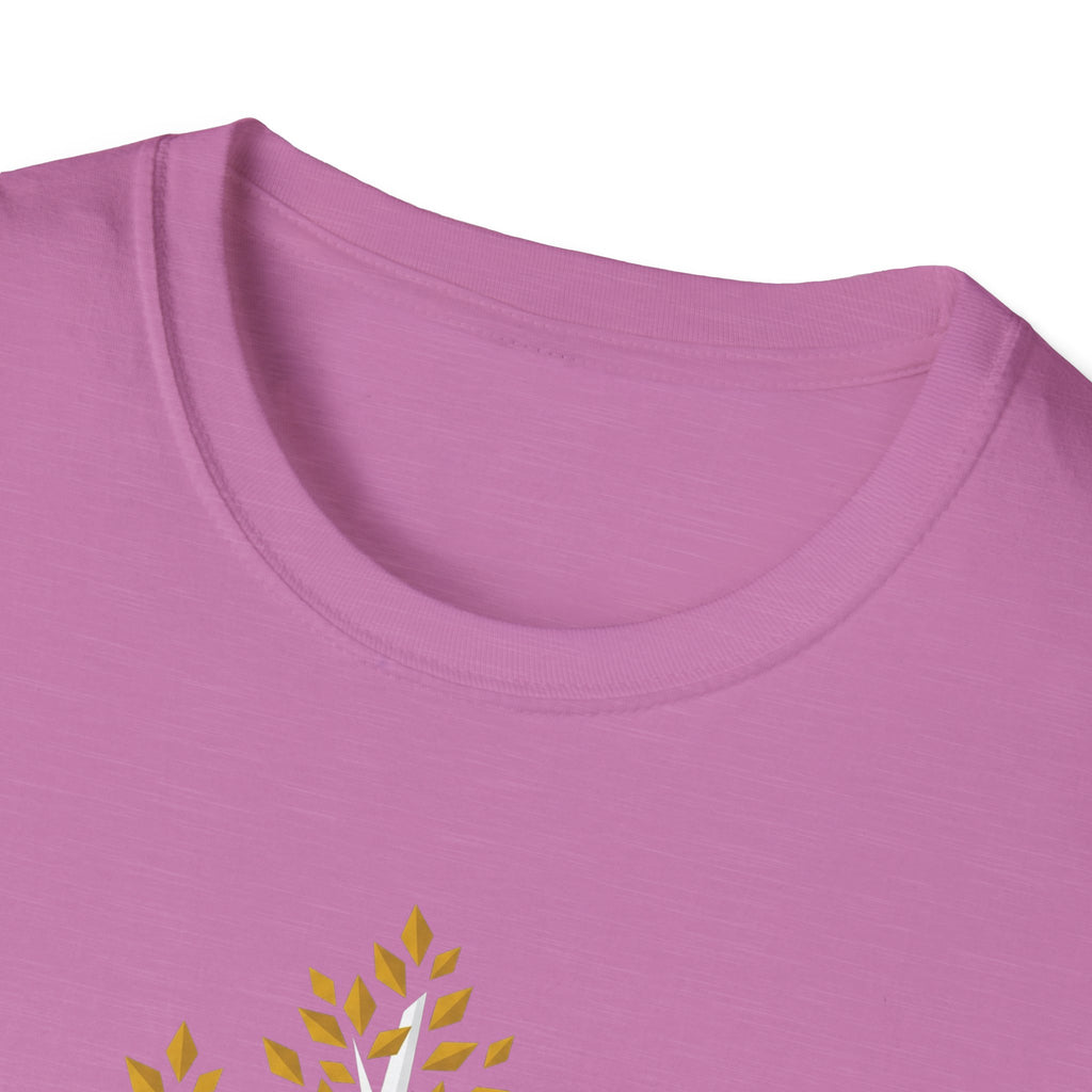 Minimalist tree forest T-shirt in pink with small autumn leaf tree graphic