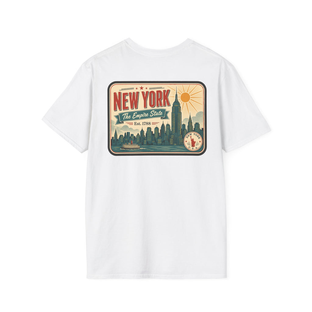 White New York skyline graphic T-shirt, short-sleeve crew neck