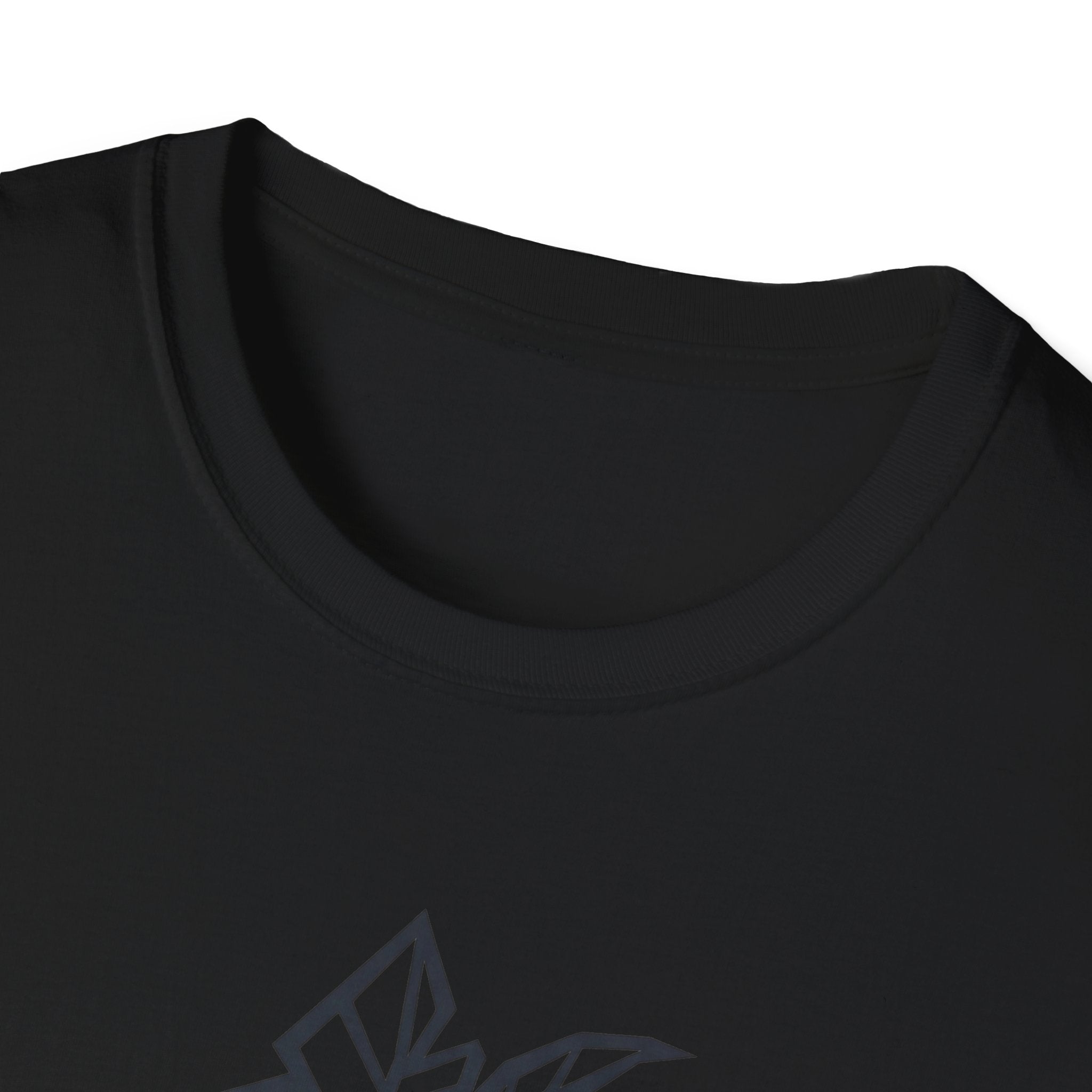 Geometric Tree Moon T-Shirt, black crew neck with faded geometric tree graphic