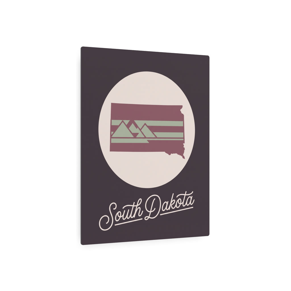 Square South Dakota metal wall art sign with circular graphic and mauve striped landscape