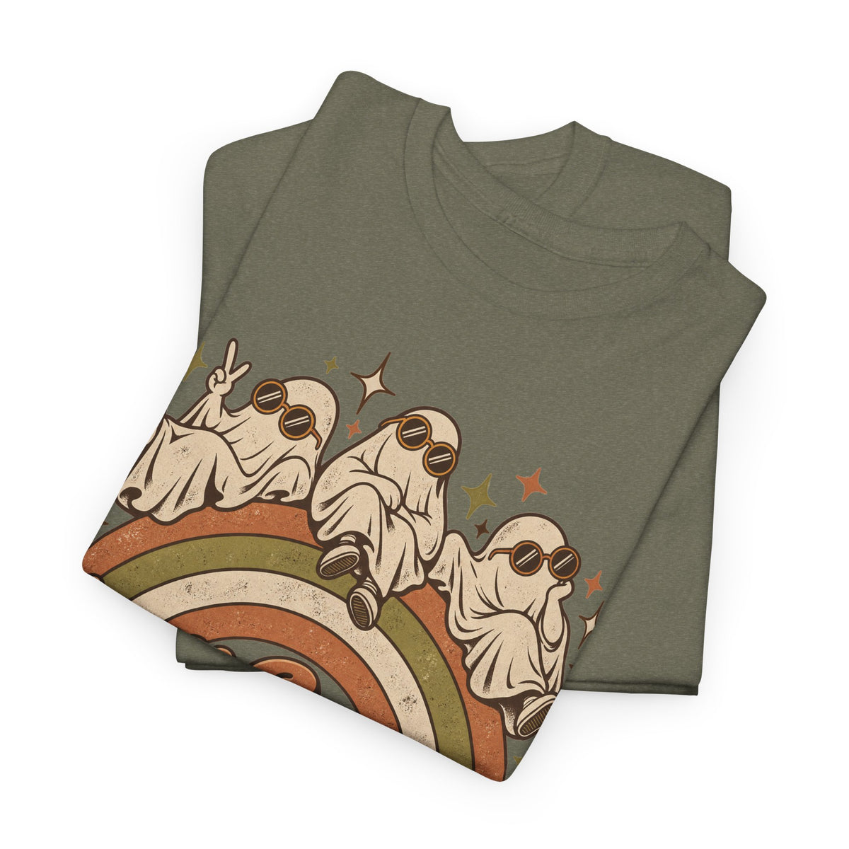 Stay Groovy Ghouls T-Shirt, Retro Rainbow Ghosts in Sunglasses Halloween Shirt for Women and Men, Cute 70s Spooky Tee