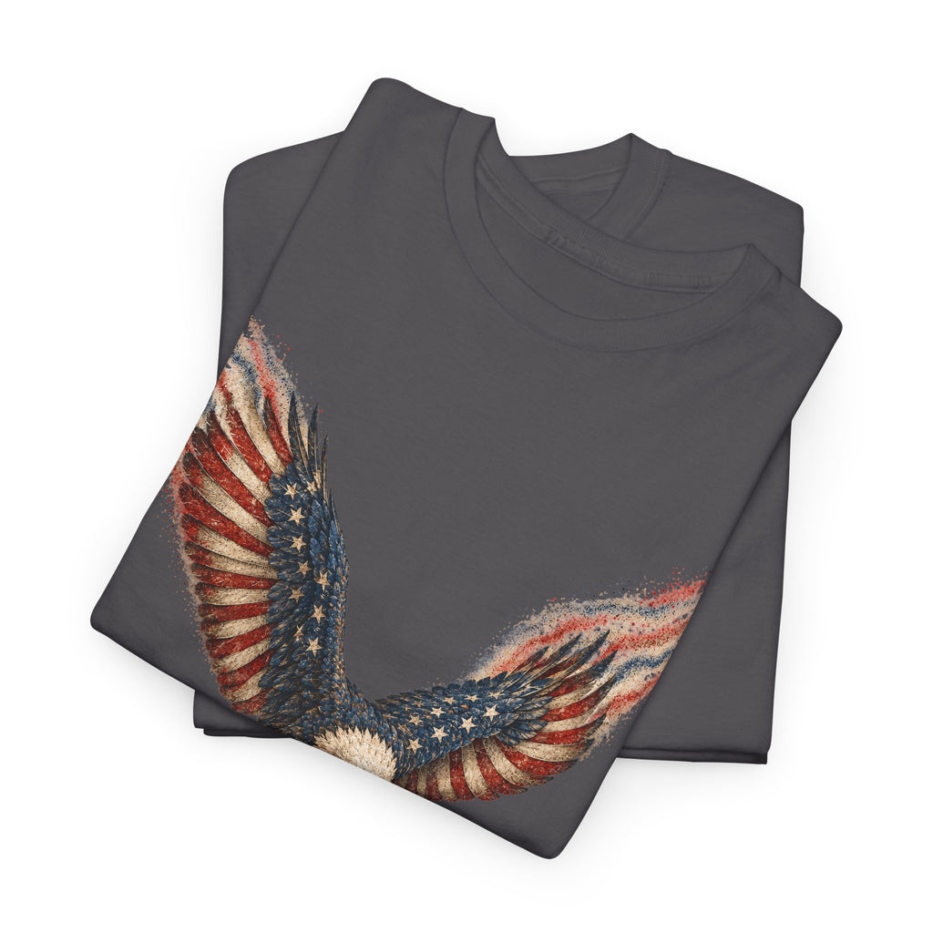 Charcoal crew-neck T-shirt with red white blue bald eagle wing flag graphic