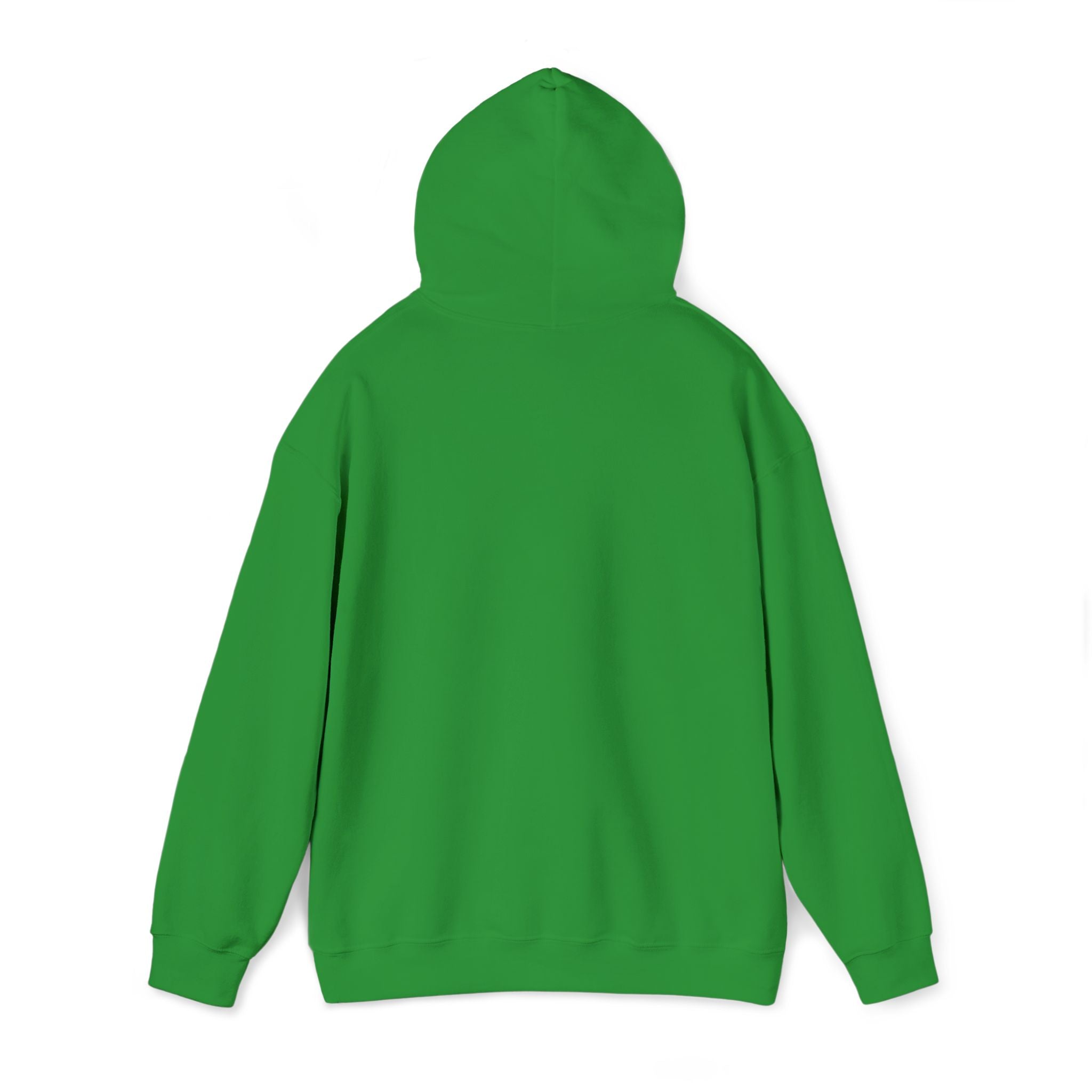 Bright green unisex hoodie with hood and long sleeves, back view