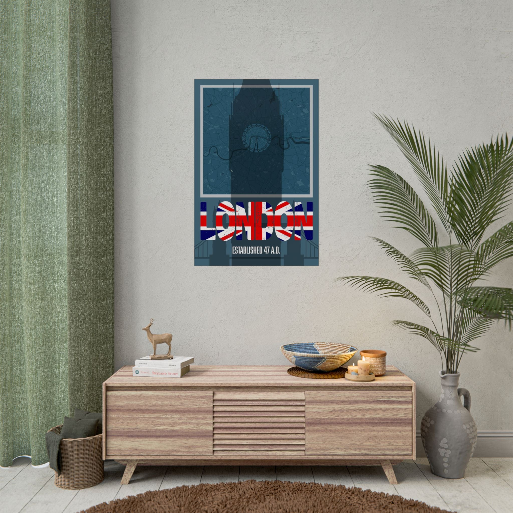 London Shadow Art Poster an der Wand: LONDON Schriftzug im Union-Jack-Look, 47 A.D.