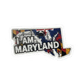 I AM MARYLAND sticker with colorful collage design and bold black text