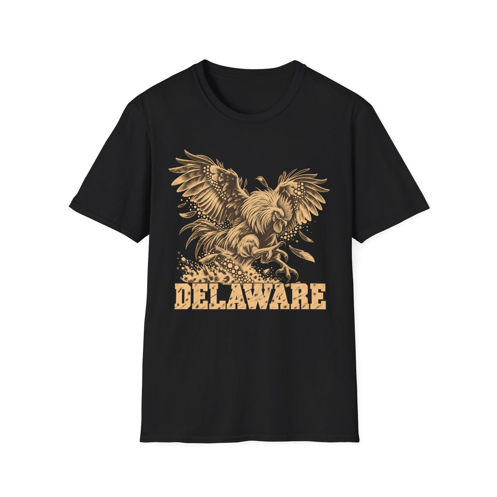 Black t-shirt with golden soaring eagle and DELAWARE front graphic