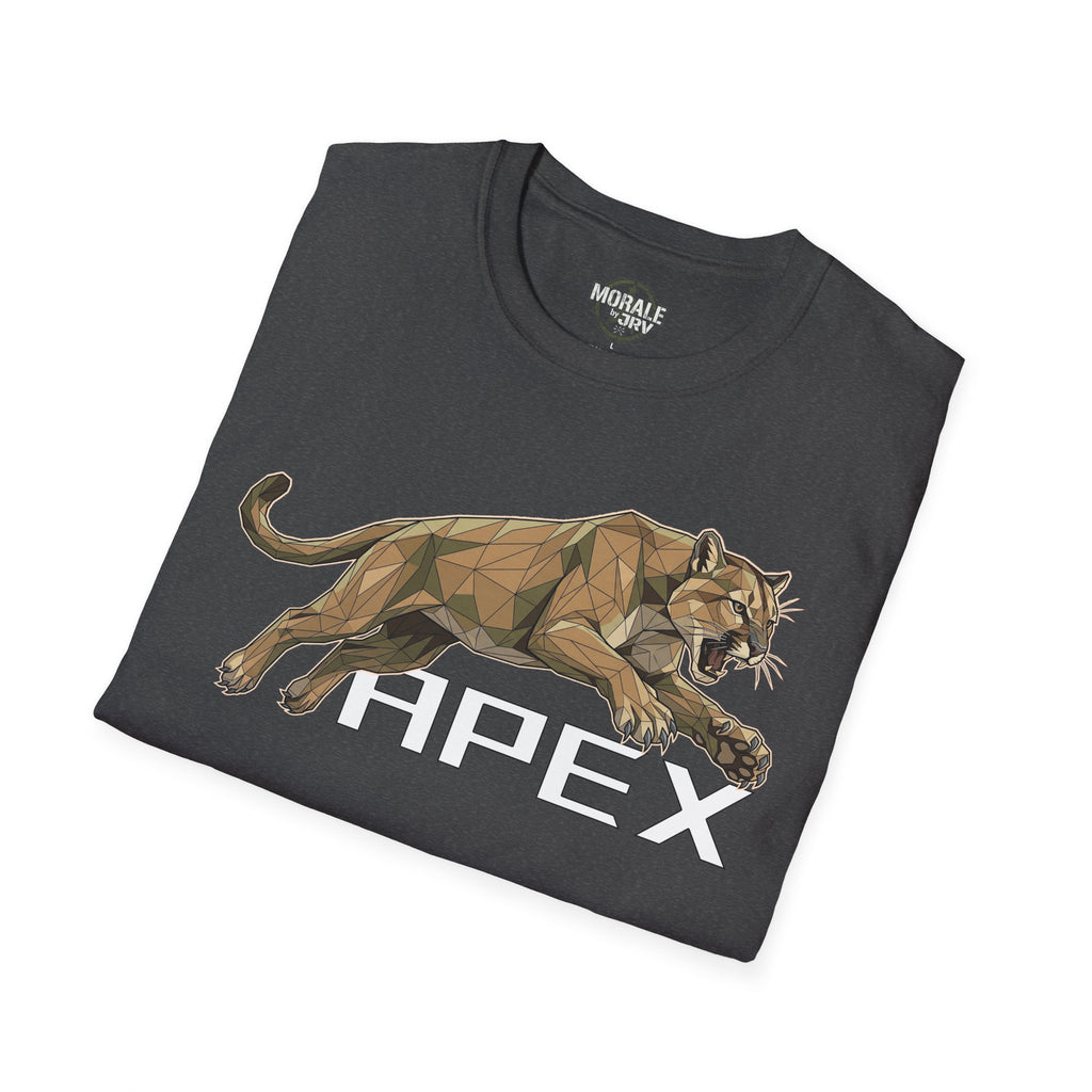 Leaping Cougar graphic tee, charcoal, geometric cougar with “HPEX”