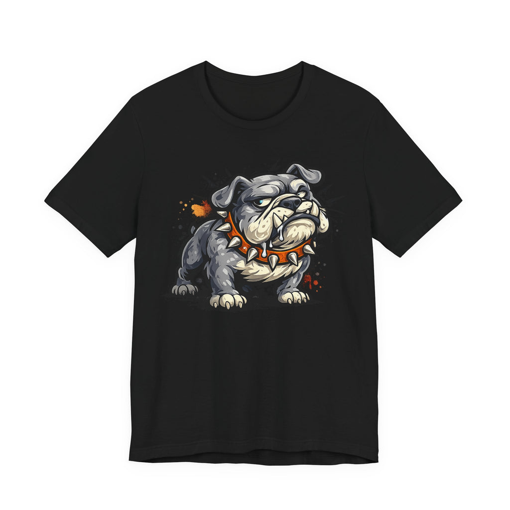 Black bulldog graphic T-shirt with snarling cartoon dog illustration