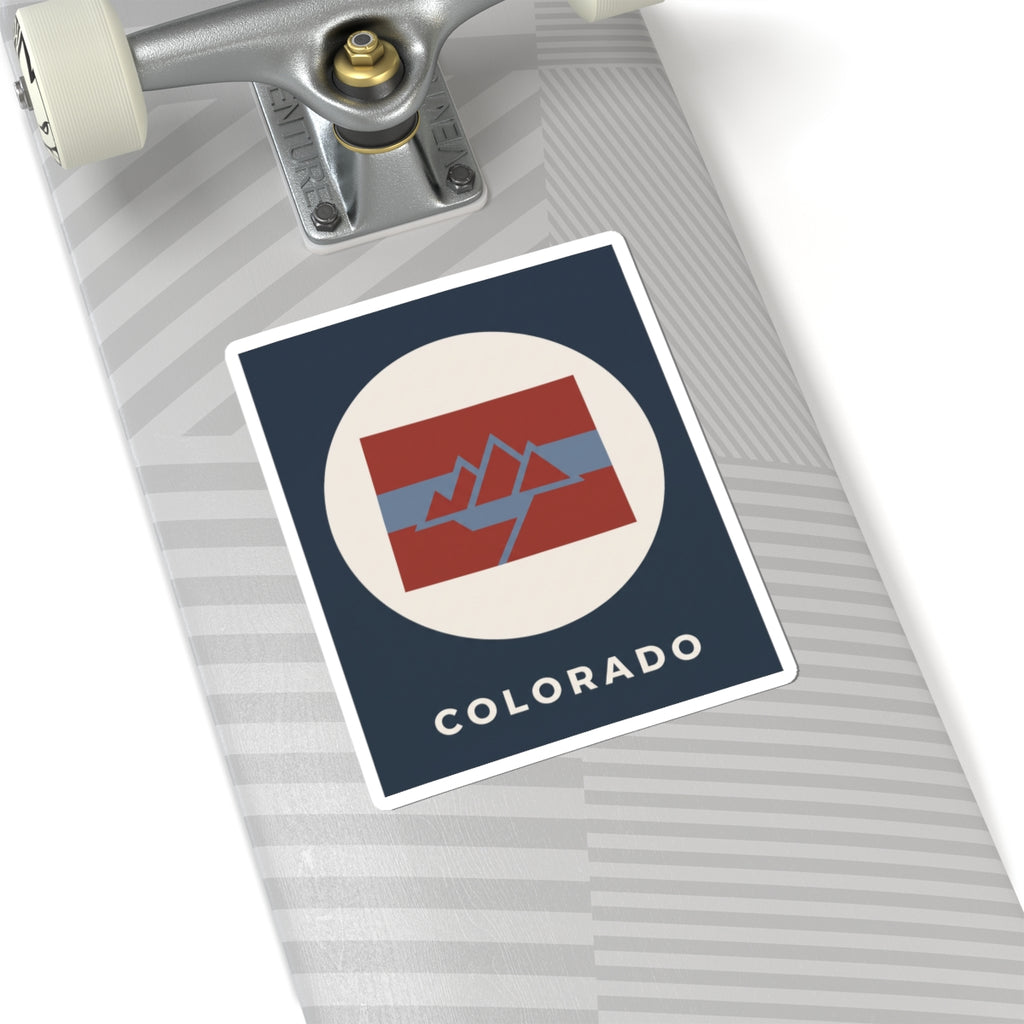 Angled square Colorado sticker with 'COLORADO' text and mountain badge in a circle