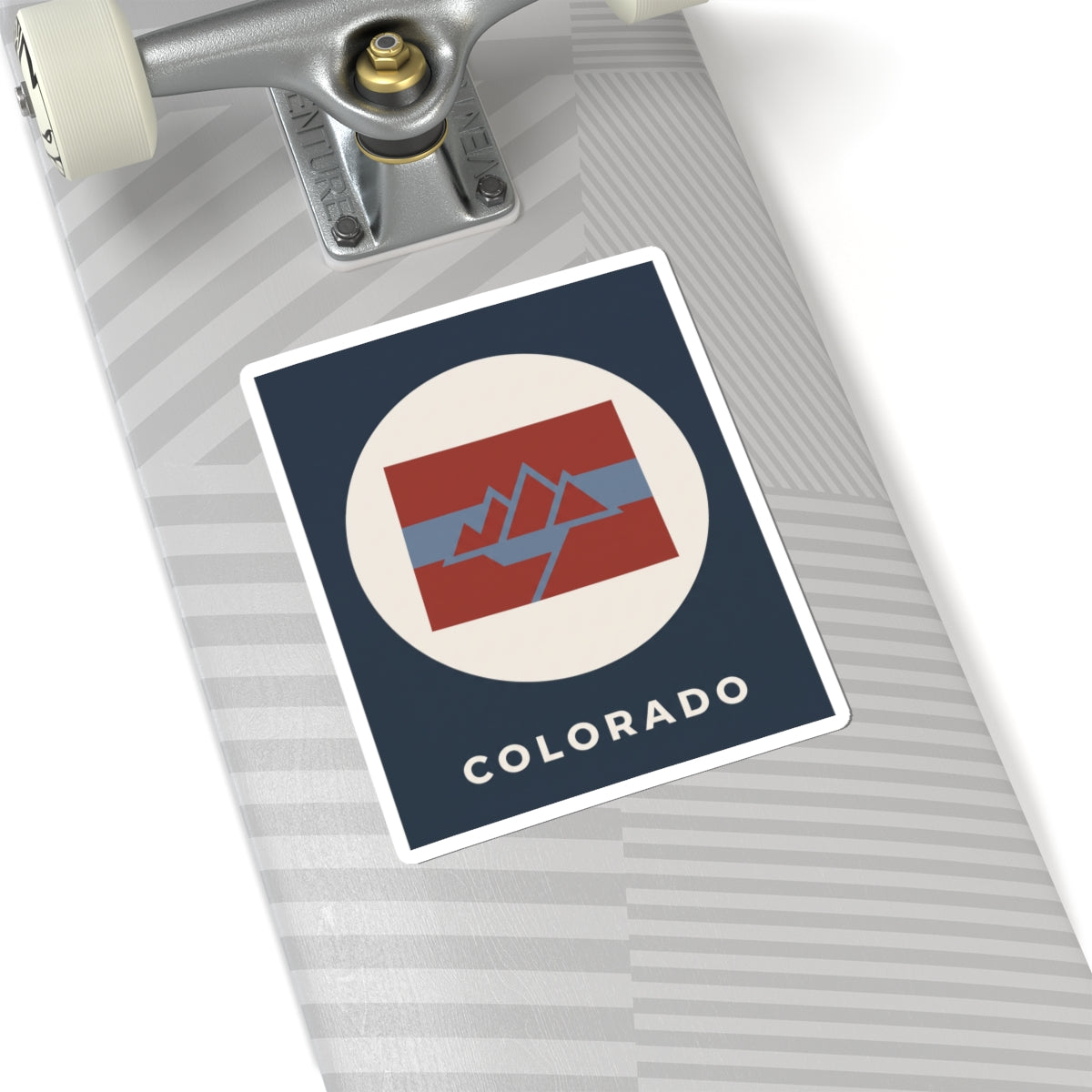Angled square Colorado sticker with 'COLORADO' text and mountain badge in a circle