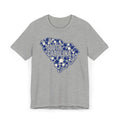 Heather gray T-shirt with blue dotted South Carolina outline and “South Carolina” text