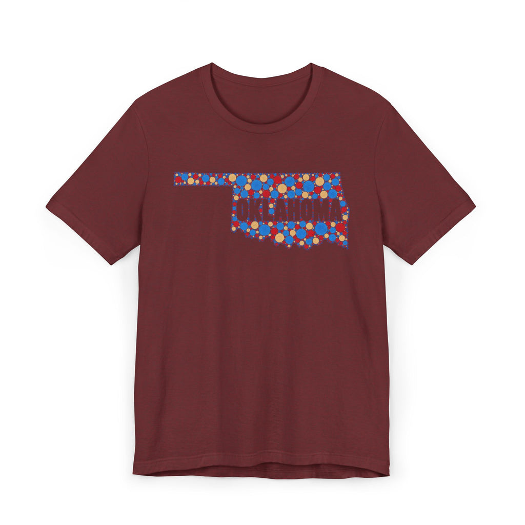 Burgundy Oklahoma floral map graphic t-shirt, crew neck short sleeves