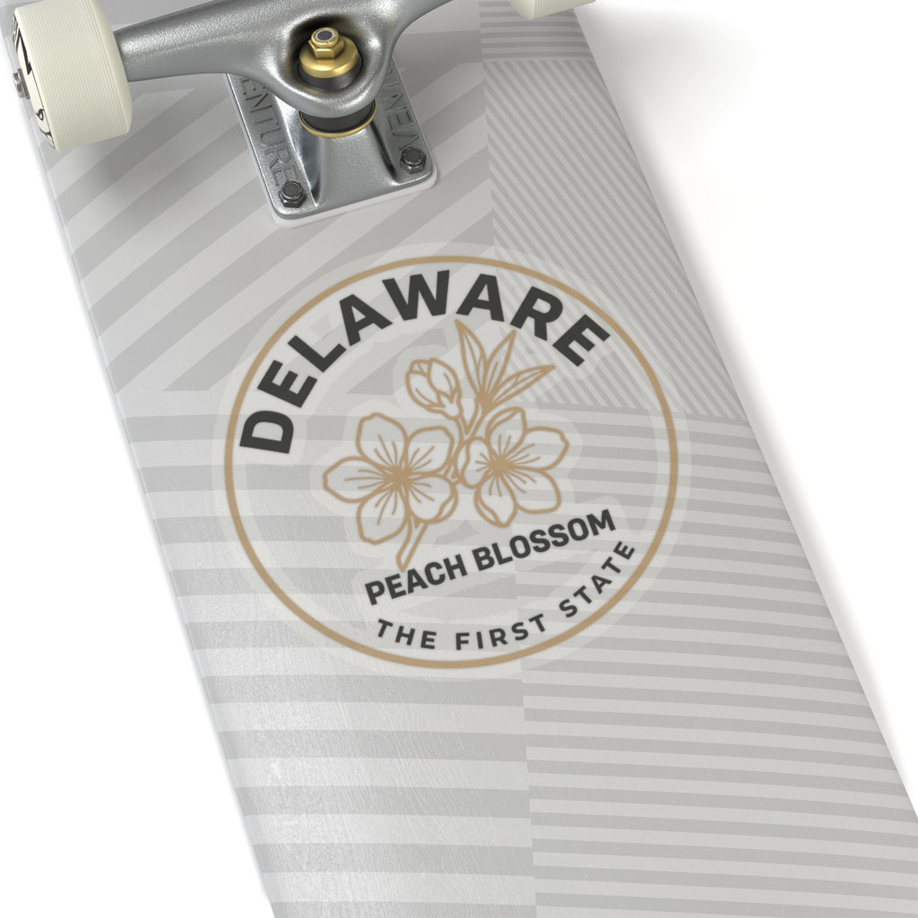Delaware peach blossom sticker, transparent vinyl circular seal decal