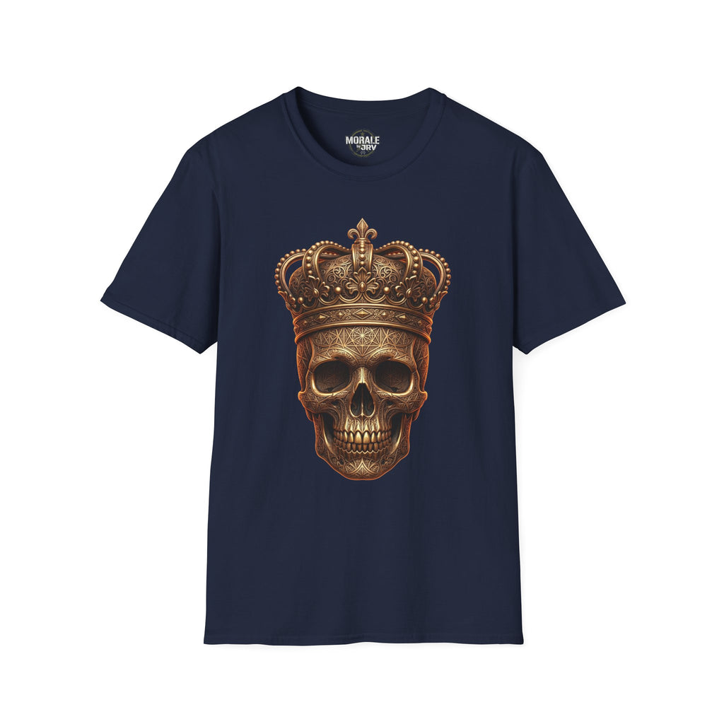 Navy gothic skull T-shirt with gold crown graphic on the front