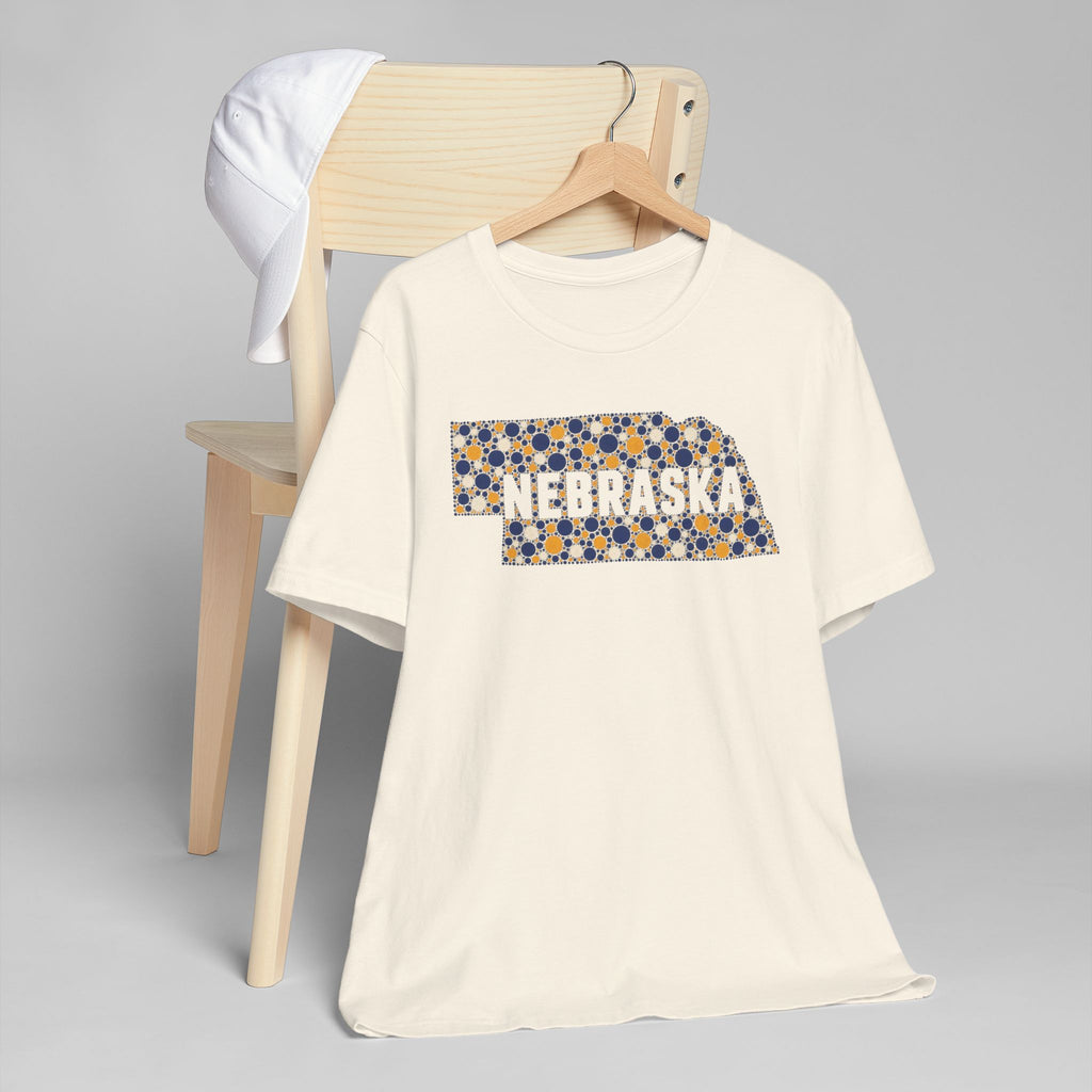 Cream crewneck t-shirt with colorful Nebraska map floral graphic