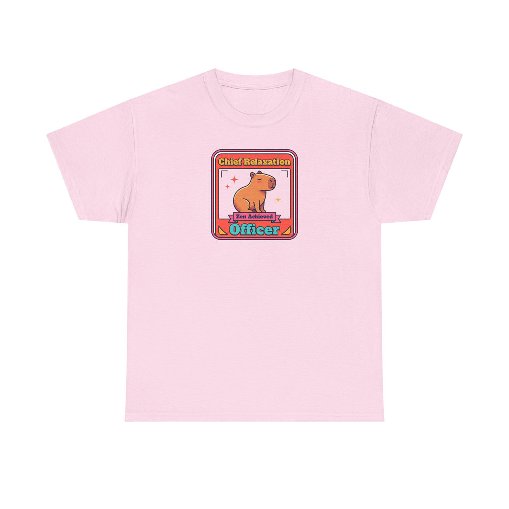 Pink T-shirt with capybara zen graphic and 'Officer' text