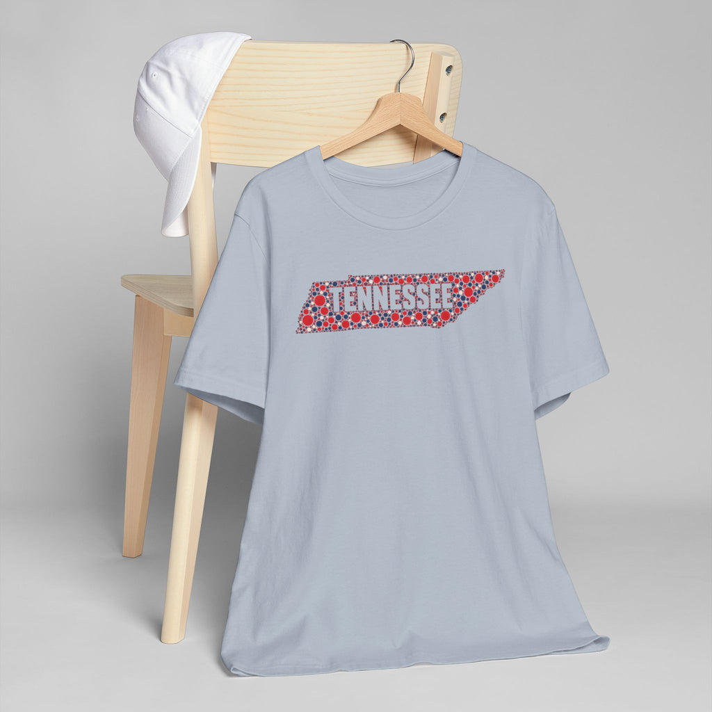 Light blue crewneck T-shirt with colorful Tennessee outline floral graphic