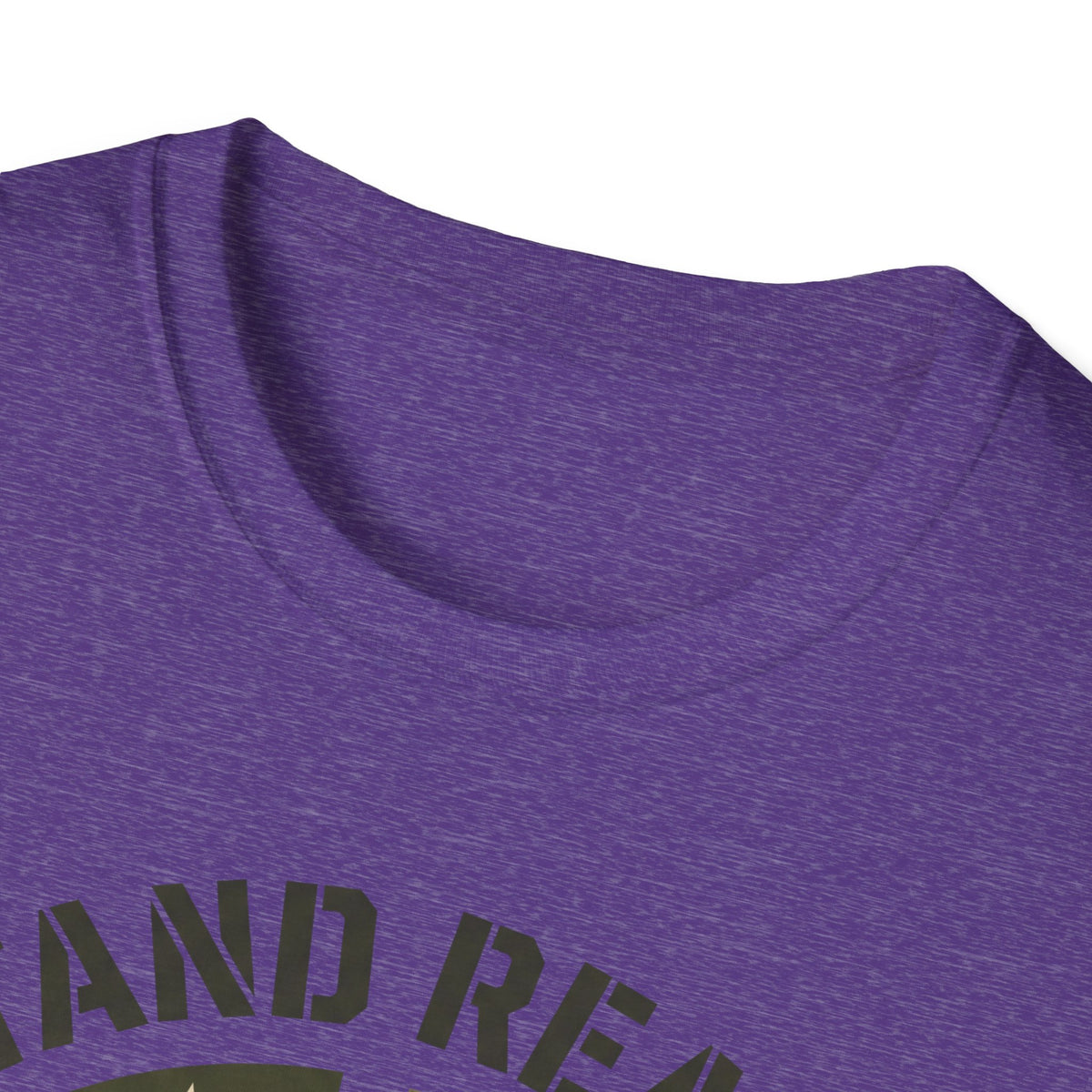 Purple crew-neck T-shirt with partial graphic text across chest
