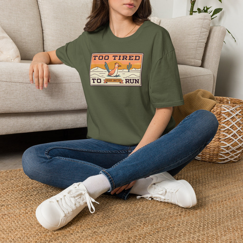 Short-sleeve graphic T-shirt, military green, desert runner logo front print
