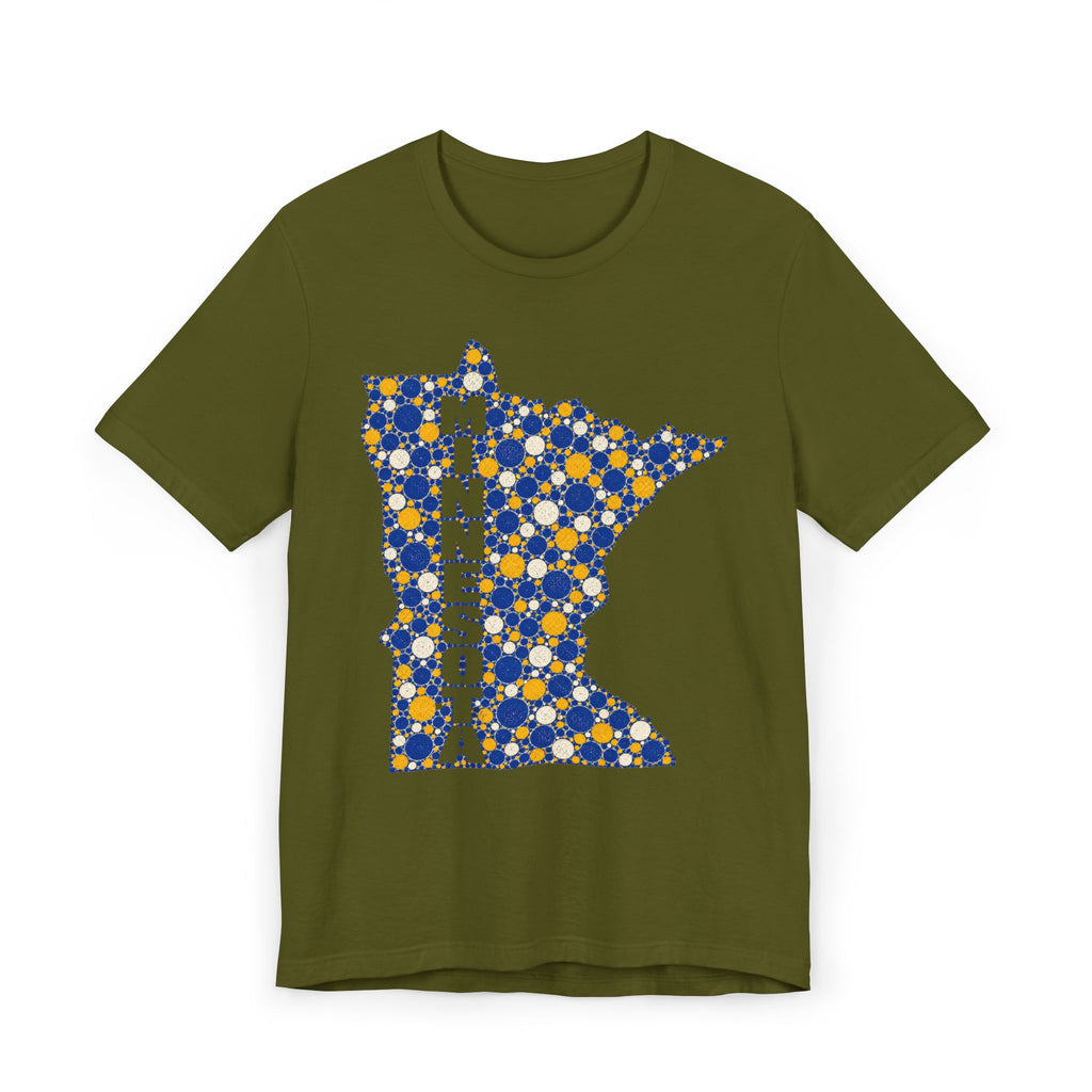Minnesota State Floral Pattern T-Shirt | Blue and Gold Minnesota Map Graphic Tee
