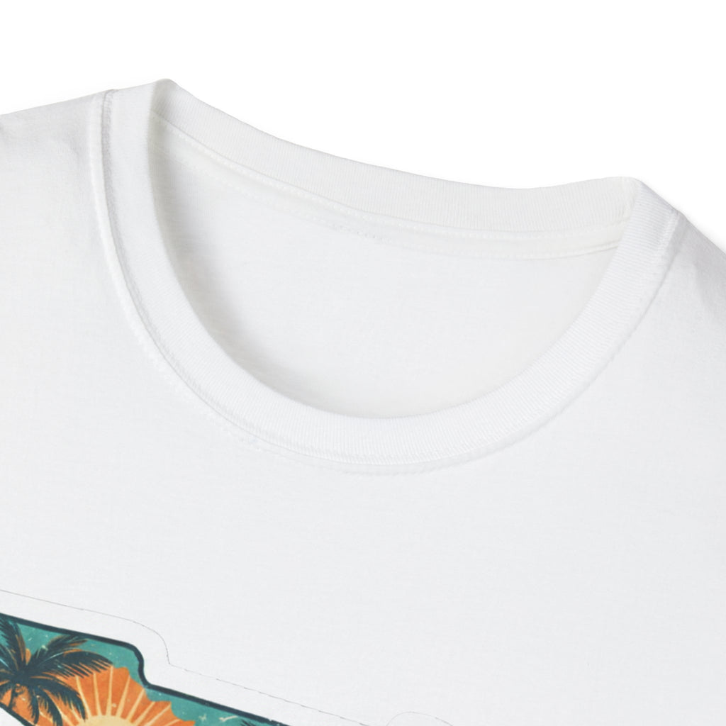 Florida T-shirt, white crew neck close-up