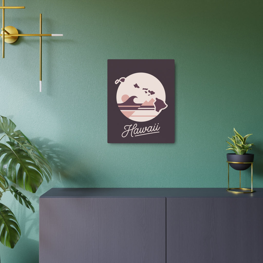 Square metal wall art with Hawaii silhouette in a circle and 'Hawaii' cursive text below