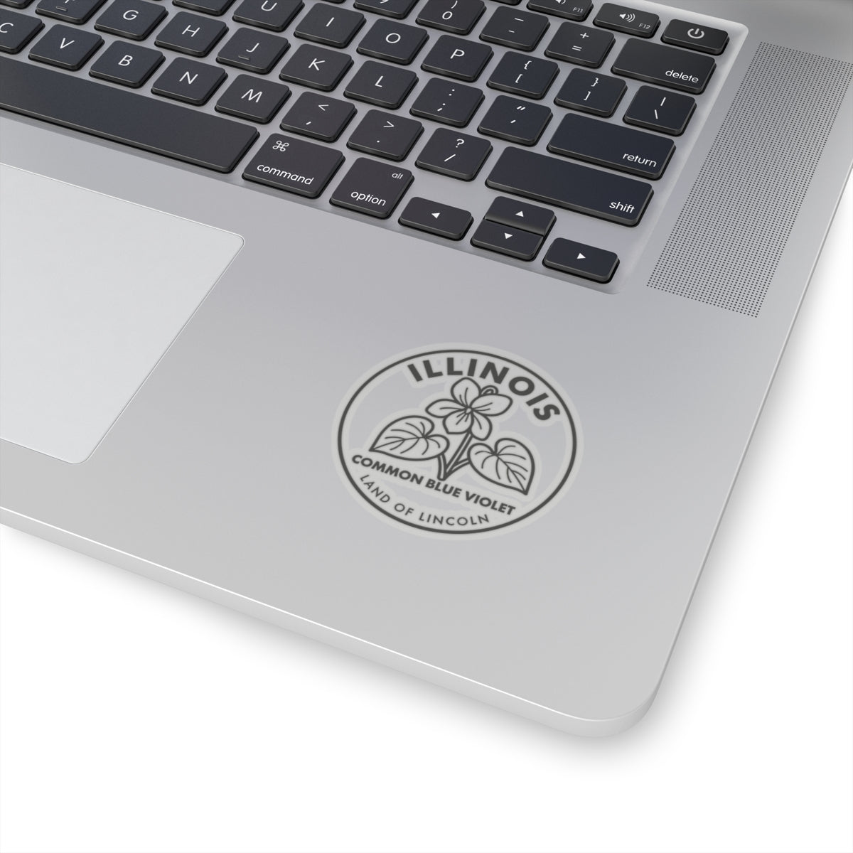 Common blue violet Illinois vinyl decal on laptop lid, circular seal design